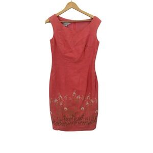 Maggy London Linen Dress Womens Size 8 Cottagecore Floral Spring Classic Artsy‎